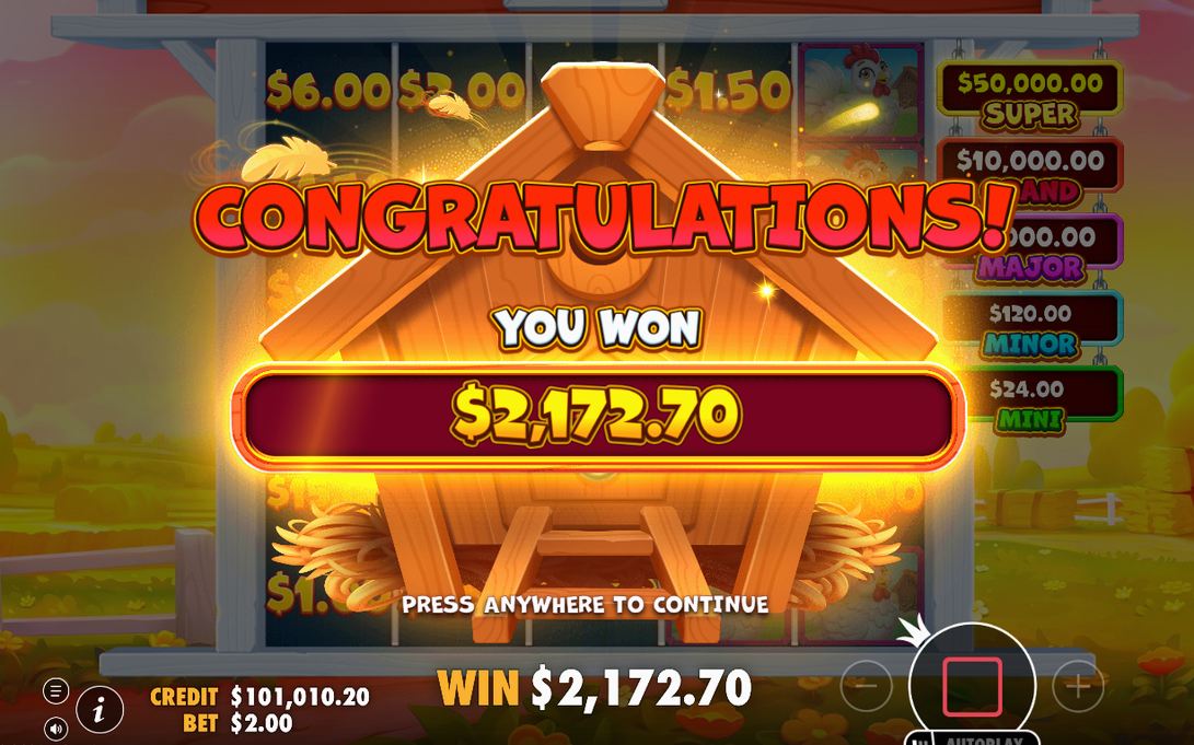 Win screen showing the payout for the round in A$