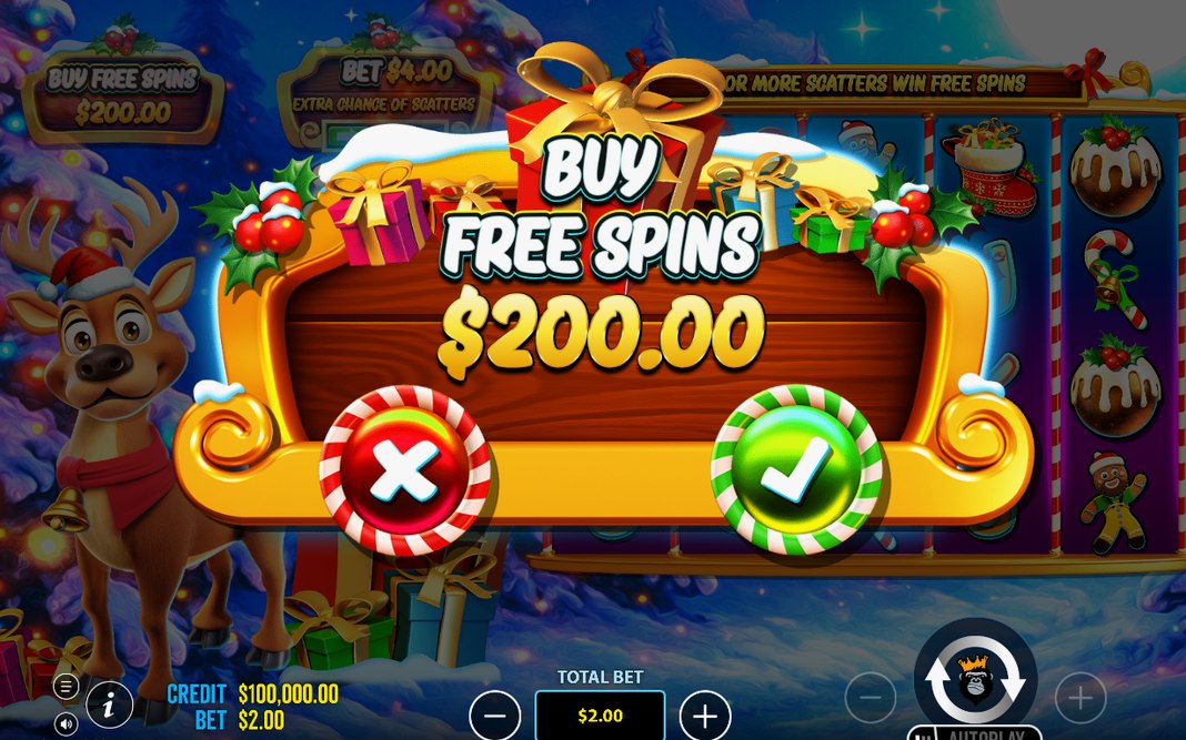 Bonus screen showing the SCATTER symbols that start Free Spins