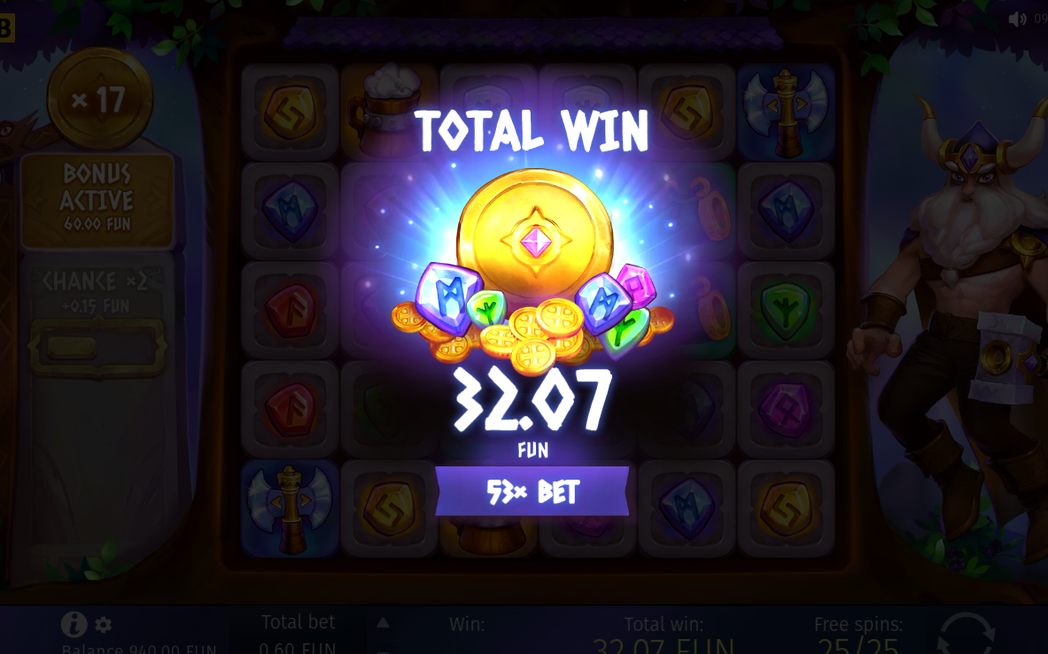Win screen after Refilling cascade pays all combinations